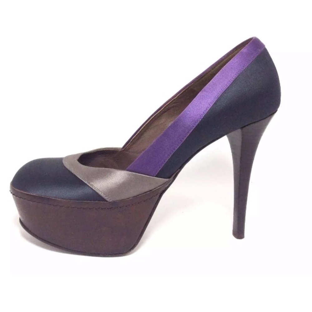 Marni Pump Satin/ Leather Platform Heels Sz 9 1/2